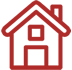 Red simplified illustration of house on a white background