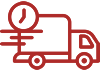 Red simplified illustration of a Truck in time pressure on a white background