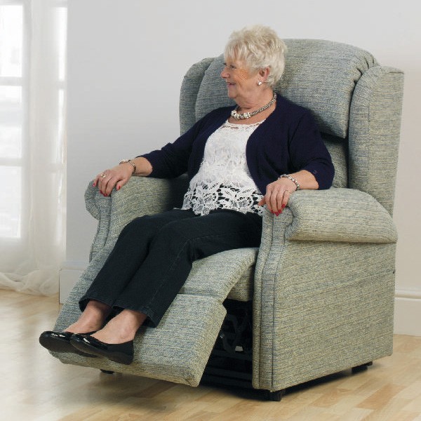Small image of pale grey electric assisted reclining mobility armchair